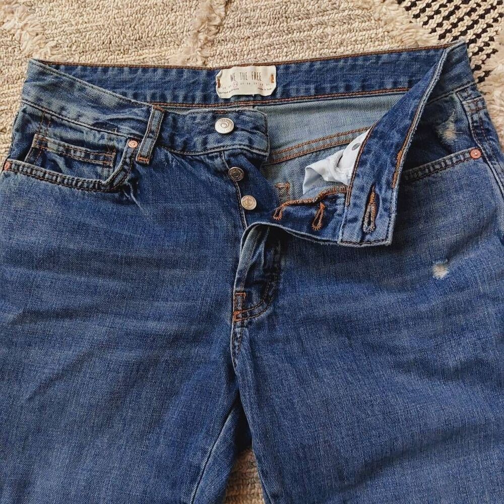 We The Free People High Rise Button Fly Raw Hem Ankle Jeans 26 Boho Distressed - Picture 4 of 6